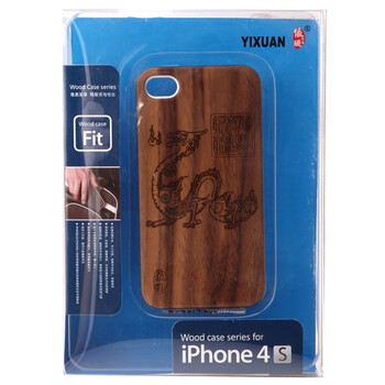 依璇 HHT 苹果 iphone4/4S 手机保护壳/保护套 黑胡桃实木+银色塑胶边框 雕刻 银色