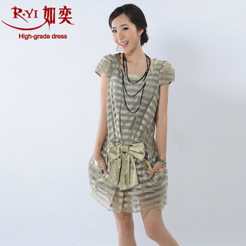 如奕正品 2012女时尚修身OL 蝴蝶结短袖 浅灰色 XL