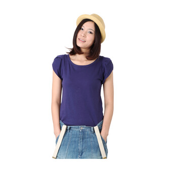 夏装新款 Gecom 杰衣谷 甜美百搭 时尚流行圆领包叶短袖T恤01030101 深蓝 XL