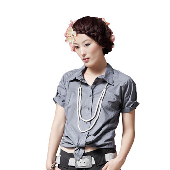 茵曼Inman 2012新品 棉女装衬衫 女 短袖B10082 浅灰色 L'