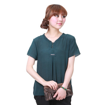 玫斯妮新款棉短袖老年装衬衫09 军绿色 XXXL