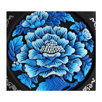 
                                        金乌炭雕（klinart） 富贵芙蓉盘 D216 家居饰品工艺品摆件 蓝色 D216                