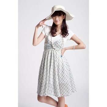 T.EN 天恩 夏季新品 丝棉两件套连衣裙 吊带全棉连衣裙 0102L715V 兰花/4E L/40