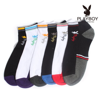 PLAYBOY 花花公子 精梳纯棉时尚撞色休闲运动袜男短筒袜子2179 黑/紫 均码