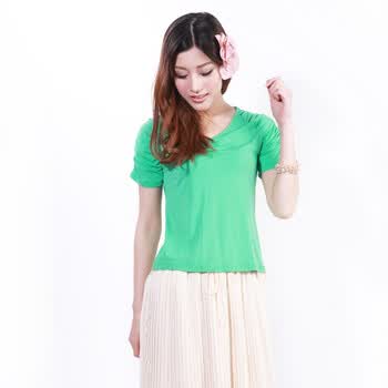 SHOPING PLAN 2012夏装新款女装韩版大码弹力修身显瘦V领短袖T恤 20003 绿色 L