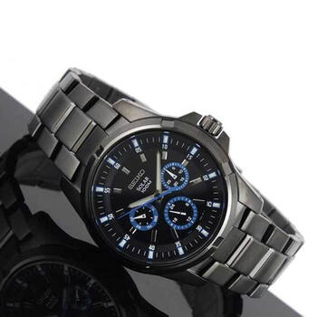 精工SEIKO 三眼时尚 全黑 100M防水 男士手表