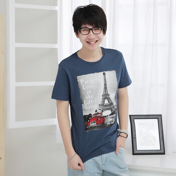 AMH 韩国2012夏装新款男装韩版宽松印花圆领短袖T恤NN2121 蓝色 XL