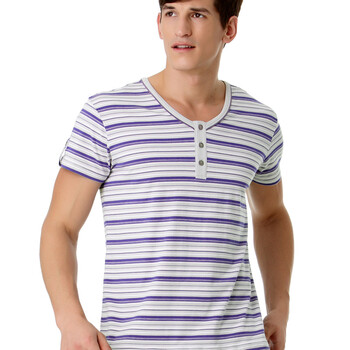 Jockey居可衣 2012春夏新品 男式棉莫代尔家居T恤 JJ15292315T 618紫灰色织条 XL