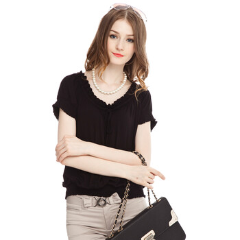 依迪菲 IDF 柔软舒适花边女式针织休闲衫FTD1328 黑色90 175/96A(XL)