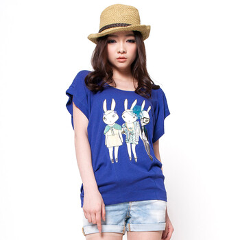 Basic House 百家好夏装 兔子图案休闲T恤HLTS326J 红色 165/68A/L