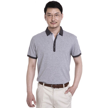 davehill 大卫山中年男士短袖POLO衫 半袖POLO 男装条纹T恤 商务休闲体恤衫DH1022FS13 灰色GY 54