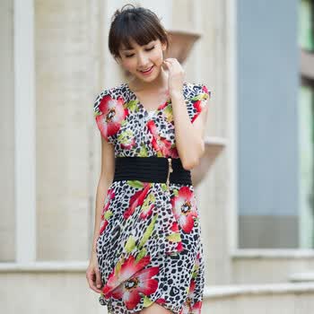 妮蕾迪 2012夏新款优雅时尚V领前拉链开身连衣裙1295 红色 XL