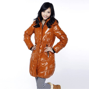 雅鹿·自由自在 女千鸟格时尚中长羽绒服^@^ F108850 棕橙色 175/XXL