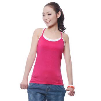 依莉莲 2012新款女工字背心莫代尔 女士背心百搭 双色混搭吊带衫8100 玫红 均码