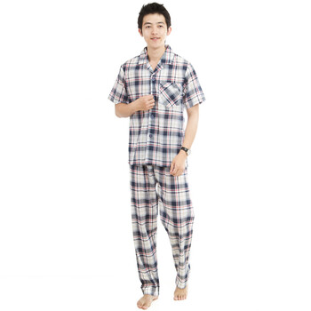 派邦奴 春夏男士梭织色织格子短袖家居服套装/礼盒 2512 蓝白格 XXL