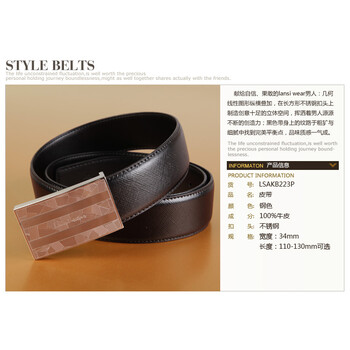 浪氏威尔lansiwear2012牛皮皮带 商务正装皮带真皮男士 平滑扣 光身 腰带皮带LSAKB223P 钢色 125
