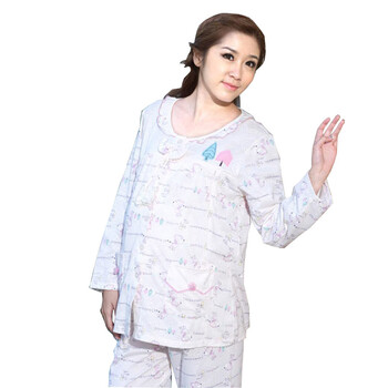 【精明妈咪团】雅孕-DE34 春夏孕妇睡衣月子服 喂奶衣 哺乳衣套装 虾色 XL