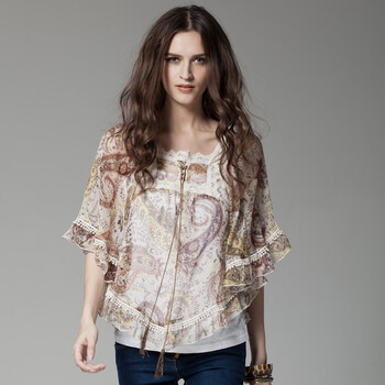 麦考林Collection 女装 芳香之旅复古印花衬衫 A125007 白印花93 XL
