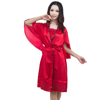 荻嘉茂 女士夏季爆款蕾丝绣花吊带裙睡袍两件套2008 大红 XL