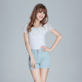 百依秀子 2012夏季新款女装 时尚百搭短裤2012-B281 蓝色 XL