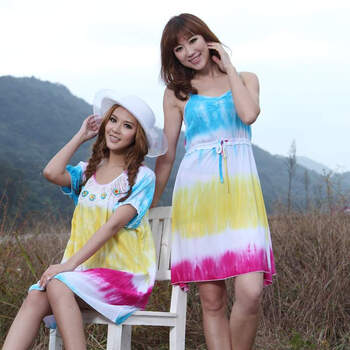 sharefun霞黛芳2012夏季新款 可爱日系虹色公主女吊带睡裙家居服4503 彩虹 L