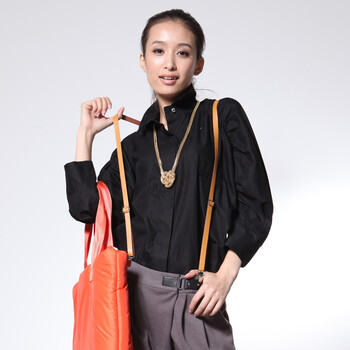 浪漫一身 2012春装新款 灯笼袖复古 长袖修身女衬衫8131205 黑色 L