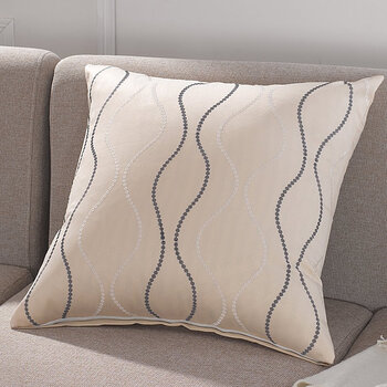 品诚家纺 刺绣波浪靠垫 沙发靠垫 新款 55*55cm 家居日用 刺绣波浪 米黄 其他