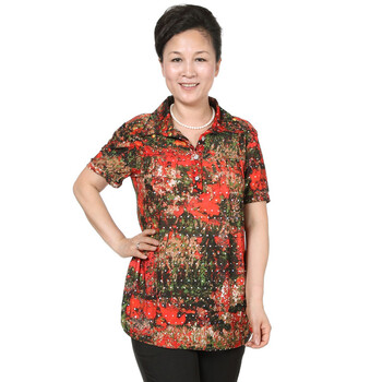 可绿尔 韩版时尚亮片装饰短袖中老年衬衫 K16 美唯依衬衣# 图片色 XXXXL