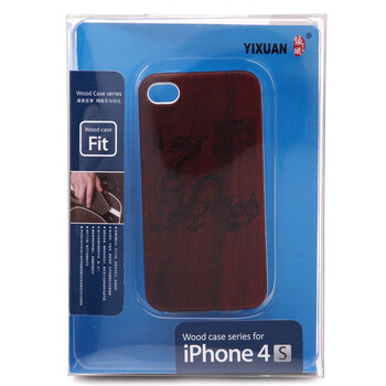 依璇 HMDK 苹果 iphone4/4s 手机保护壳/保护套 红木实木+白色塑胶边框 雕刻 白色