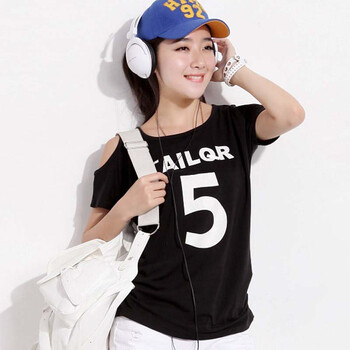 韩都衣舍 韩国2012夏装新款韩版露肩修身印花短袖T恤MU2257 白色 M