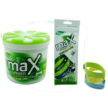默思卡森max-concern桉树油植物驱蚊盒100g+桉树油植物驱蚊手环（3条家庭装）1024+1025