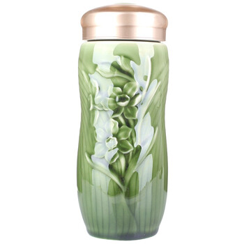 乾唐轩250ml双层流金岁月水仙花茶杯（绿釉）