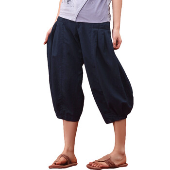 茵曼INMAN2012夏装新款 亚麻休闲七分灯笼裤子女裤822094449 宝蓝色 XL