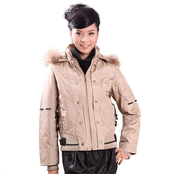 恒源祥 女式短款 时尚韩版可脱卸帽羽绒服7067 米黄16# 180/100A(XXXL)