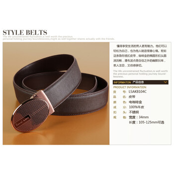浪氏威尔lansiwear2012新款商务皮带男士真皮磨砂针扣皮带腰带LSAKB104C 电咖啡金 125