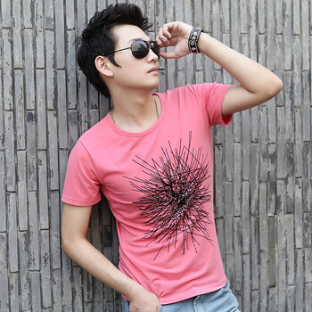 AMH 韩国2012新款夏装男装韩版修身短袖印花T恤NR1029 粉色 180/96A XL