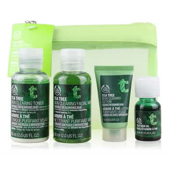 TheBodyShop TBS美体小铺 茶树油旅行4件套(洁面胶60ml+爽肤水60ml+保湿胶15ml+精油10ml)消炎祛痘