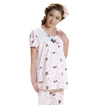 雅孕-DE64 春夏孕妇睡衣 月子服 家居服 喂奶衣 哺乳衣套装 短袖 虾色 XL
