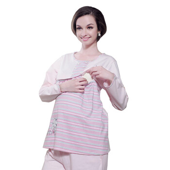 雅孕 调皮花猫~孕妇睡衣新款哺乳睡衣~月子服/孕妇哺乳套装DE26 粉色 XL
