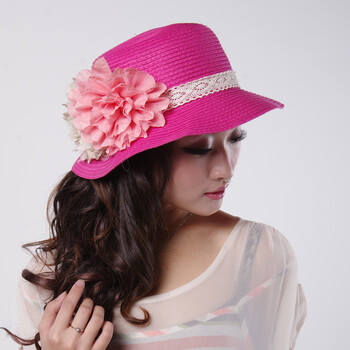 touch m037 两朵花草帽 夏季甜美田园风遮阳帽 粉红色 M(56-58cm)
