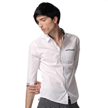 积普IPU男装新款韩版修身七分袖衬衫9122031710001 漂白色 XXL
