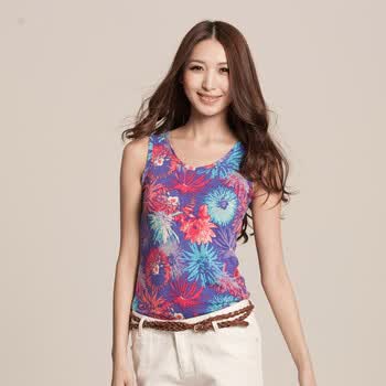麦考林Jeans 女装 Jeans甜蜜印花修身背心 多色可选 SF125439 紫印花48 XL