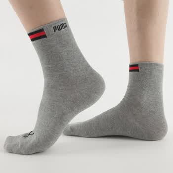 PUMA 彪马 男士绣花运动袜子 休闲短袜 P1152018 中花灰-缎带红 25-27cm