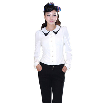 纳纹2012夏装女装衬衫韩版修身雪纺衬衫长袖女士衬衫大码新品038508S 白色 XL