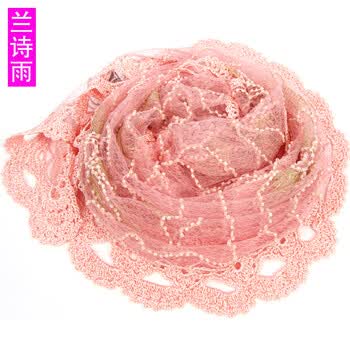 兰诗雨手工绣花真丝围巾丝巾披肩BL0203 粉红 均码