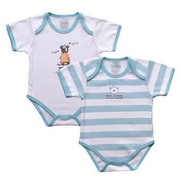 爱高玛 Acousma 2012新款婴儿连身衣 宝宝短袖三角爬服两件装 B4035 天蓝色 80码