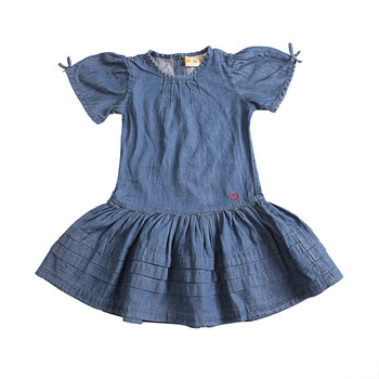 憨笔熊 夏装新款 宝宝服饰女婴 全棉牛仔连身裙 时尚萝莉装 738108 蓝色 24/36月