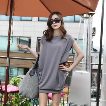 韩都衣舍 2012韩国女装夏装新款时尚纯色短袖连衣裙HG2023 灰色 M