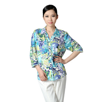 应大女装 2012春夏新款 带领纽扣花边七分袖女衬衣 蓝色 170/108C