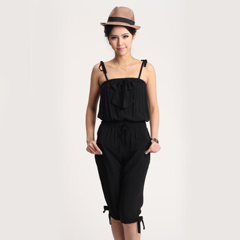 SHOPING PLAN 2012夏装新款 蝴蝶结七分 五分吊带连体裤 26036 黑色 L